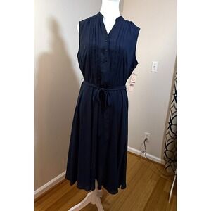 Nanette Lepore NWT Navy Midi Dress Pleated Size 12